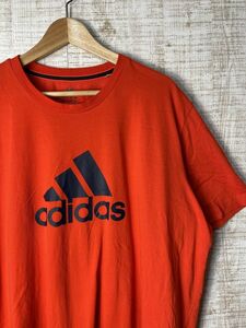 ☆超ビッグサイズ US古着 adidas アディダス Tシャツ スポーツ ライトコットン 速乾 オレンジ【2XL/XXL】コットンポリ　　◆3711◆