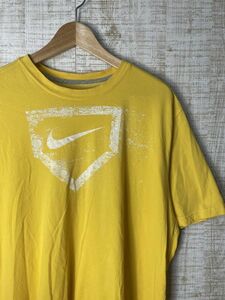 ☆US古着 NIKE ナイキ DRI-FIT ドライFIT 速乾 スポーツ Tシャツ プリント イエロー黄【Lくらい】コットンポリ　　◆3718◆