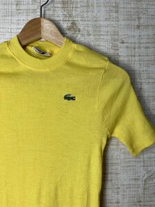 ☆フランス製 US古着 LACOSTE ラコステ ロゴ刺繍 半袖ニット リブ 伸縮性 イエロー黄いろ レディース【S-Mくらい】　　　　　◆3731◆