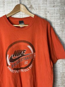 ☆US古着 NIKE ナイキ Tシャツ バスケットボール デザイン Tシャツ プリント オレンジ【L】コットン　　　　◆3741◆