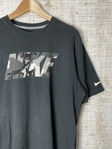 ☆US古着 NIKE ナイキ プリント Tシャツ カモフラ アーミー柄ロゴプリント ブラック黒【L】コットン　　　　　◆3744◆