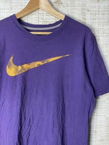 ☆US古着 NIKE ナイキ Tシャツ 半袖 スウォッシュ ロゴ プリント 紫パープル【M】コットン　　　　　◆3776◆