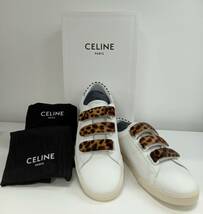 CELINE セリーヌ メンズ スニーカー トリオンフ TRIOMPHE ベルクロ レオパード ホワイト レザー size43_画像8