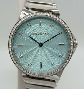 [ beautiful goods ] TIFFANY&Co. Tiffany me Toro diamond bezel quartz lady's wristwatch light blue gyo-she store receipt possible 