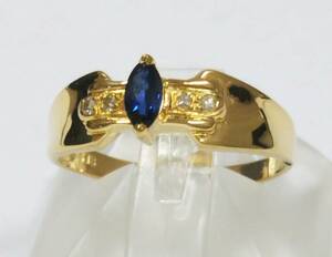 【クリーニング済】K18 ゴールド リング 総重量約2.1g 約12号 ダイヤ0.02ct 青石 メレダイヤ デザインリング 指輪