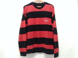 Supreme Striped Pique Crewneck 長袖Tシャツ 鹿の子地 メンズ Sサイズ 綿100％ レッド×ブラック ボーダー柄 16SS