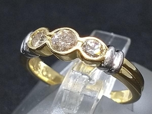 K18 18金 YG Pt900 ダイヤモンド リング 指輪 イエローゴールド プラチナ D0.3ct 2.8g #5.5 店舗受取可