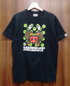 【お値下げしました】 BAPE A BATHING APE / ベイプ ア ベイシングエイプ クルーネック 半袖 プリント Tシャツ ブラック サイズM