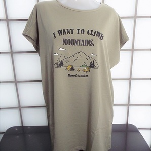 グッディーモード 山に登りたい ライトカーキ M~Lサイズ 天竺 ボックスシルエット 綿100% フレンチスリーブ チュニック 新品 GOODDAY MOOD