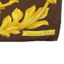 クリスチャン ディオール ストール ブラウン ゴールド フラワー 美品 シルク 100% 中古 Christian_画像3