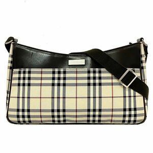 バーバリー ショルダーバッグ ベージュ ブラウン ノバチェック 美品 キャンバス レザー 中古 BURBERRY 茶色