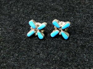 90's Vintage *zni group silver & turquoise earrings small needle Point F including carriage 