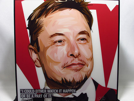 [Nouveau n°569] Panneau pop art Elon Musk, fondateur de Tesla, Ouvrages d'art, Peinture, Portraits