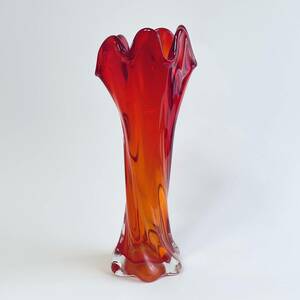 アートガラス　花瓶 A5 レッド グラデーション 工芸ガラス ハンドメイド フラワーベース 花器