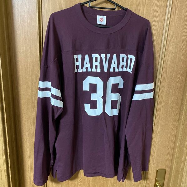 (XL) GU フットボールT(長袖) Harvard university 18 WINE