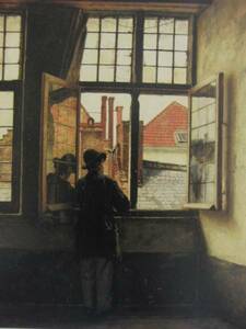 アンリ・ド・ブラーケレール、窓辺の男、希少画集画、状態良好、新品高級額装付、送料無料、洋画 油彩 、fan
