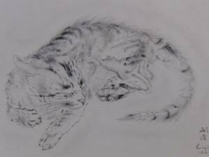 Art hand Auction Tsuguharu Fujita, Schlafende Katze, Aus einem seltenen Kunstbuch, Auf dem Druck signiert, Brandneu, hochwertig gerahmt, Guter Zustand, Kostenloser Versand, Wichser, Kunstwerk, Malerei, Porträt