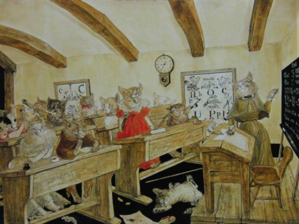 Tsuguharu Foujita, Katzenklassenzimmer 68A, Sorgfältig ausgewählt, Seltene Kunstbücher und gerahmte Gemälde, Neuer hochwertiger Rahmen inklusive, In guter Kondition, Kostenloser Versand, Malerei, Ölgemälde, Natur, Landschaftsmalerei