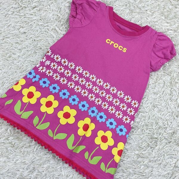 crocs クロックス Tシャツチュニック ワンピース 80cm ピンク 花柄 トップス 半袖Tシャツ