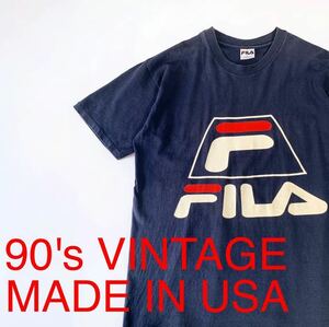 90's VINTAGE FILA USA製 立体ロゴ デカロゴ フィラ 90年代 ビンテージ Tシャツ スポーツ ブランド 輸入 古着 シングルステッチ