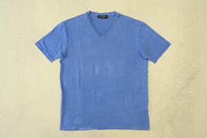 新品 ダニエレフィエゾーリ VネックTシャツ M ブルー DANIELE FIESOLI リネン 麻 半袖Tシャツ