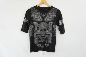 クリックポスト可【即決】Roen ロエン メンズ Tシャツ プリント スカル 黒ベース サイズ:44 日本製 【755134】