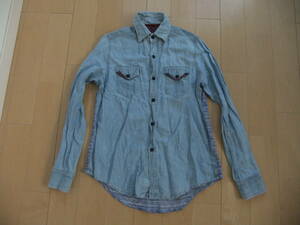 日本製 麻綿シャツ デニム ウエスタンシャツ MADE IN JAPAN Nessau Country サイズ3