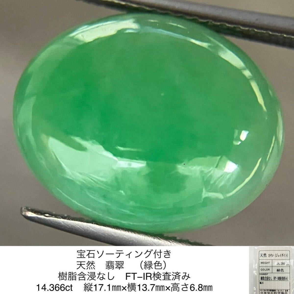 天然 翡翠 板状 緑色 5.985ct 宝石ソーティング付き 樹脂含浸なし