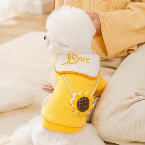新作 黄色ひまわり　可愛い 小中型犬服 ドッグウェア 裏起毛　ペット　防寒