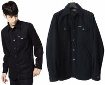 定価2.7万 BLUE BLUE カシミア × ウールフラノ CPOシャツ 2 ブルーブルー ダークネイビー BLUEBLUE HRM カシミヤ_画像1