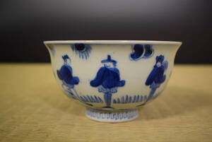 【和】(6201)　江戸　古伊万里　染付龍南蛮人蓋物茶碗　オランダ人