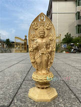 仏像 帝釈天 立像 木彫り仏像 仏具 総高43cm_画像1