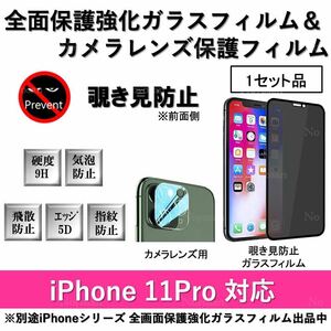 iPhone11Pro対応 覗き見防止全面保護強化ガラスフィルム&背面カメラレンズ用透明強化ガラスフィルムセット