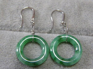 8072. natural Myanma production jade .. earrings G18K (K18)