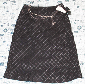 (^-^)JIL-MARIE黒チェックのパールチェーンのベルト付きスカート♪64