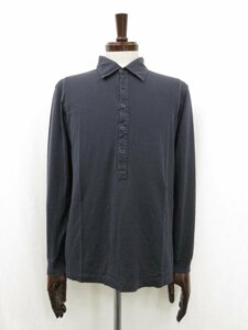 【エンポリオアルマーニ EMPORIO ARMANI】 シルク×コットン 長袖 ポロシャツ カットソー (メンズ) size MISURA L ネイビー系 ◎5MT4443◎