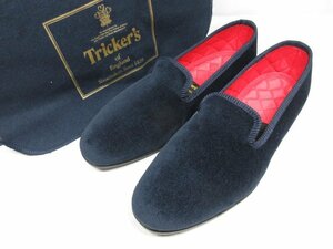 HH未使用品 【トリッカーズ TRICKER'S】 VICTIM ベロア オペラシューズ スリッポン 紳士靴 (メンズ) size6 ネイビー系 ◎18MZA2916◎