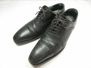 【PERFETTO ペルフェット】 内羽根 セミブローグ ドレスシューズ 紳士靴 (メンズ) size7.5 ブラック ◎18MZA3028◎