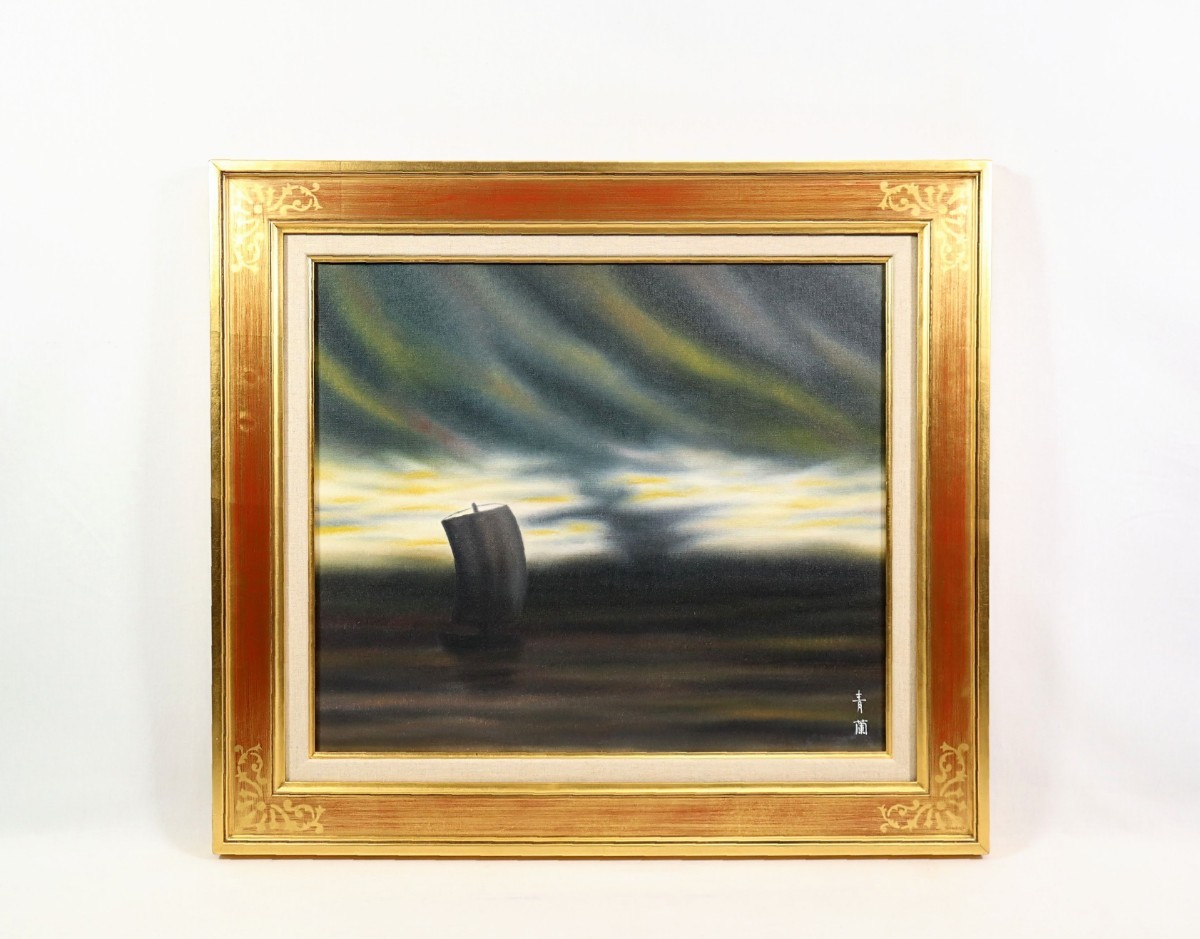 सेरन कुगेज़ुका द्वारा वास्तविक कार्य तेल चित्रकला शानदार समुद्र आकार F10 टोचिगी प्रान्त में जन्मे सेइजी टोगो के असंबद्ध प्रशिक्षु काले बादलों का एक काल्पनिक आकाश और सूरज की रोशनी से प्रकाशित एक जेट-काला समुद्र सेरन टोगो 7436, चित्रकारी, तैल चित्र, प्रकृति, परिदृश्य चित्रकला