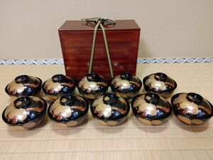 木製漆器☆松蒔絵吸物椀１０客塗箱