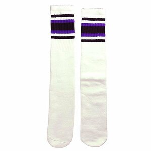 SkaterSocks (スケーターソックス) ロングソックス 靴下 Knee high White tube socks with Black-Purple stripes style 4 (22インチ)