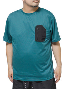 【新品】 3L グリーン FIRST DOWN(ファーストダウン) 半袖 Tシャツ メンズ 大きいサイズ ドライ メッシュ ポケット付き 吸汗速乾 抗菌 防臭
