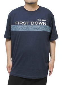 【新品】 3L ネイビーB FIRST DOWNファーストダウン 半袖 Tシャツ メンズ 大きいサイズ ロゴ プリント クルーネック カットソー