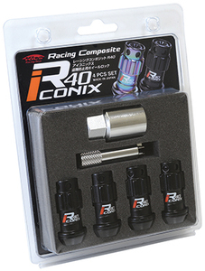 KYO-EI KicS Racing Composite R40 iCONIX Lock 4pcs SET ブラック/キャップ付き レッド 樹脂製 M12 x P1.5【品番 : YIF4-1KR】