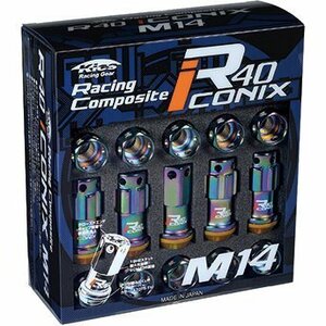 KYO-EI KicS Racing Composite R40 iCONIX ロックナット ネオクローム 20個 キャップレス M14 x P1.5【品番 : RI-14NA】