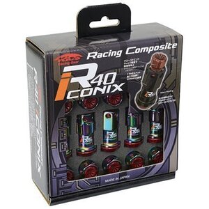 KYO-EI KicS Racing Composite R40 iCONIX ロックナット ネオクローム/キャップ付き レッド 樹脂製 20個 M12 x P1.5【品番 : RIF-11NR】