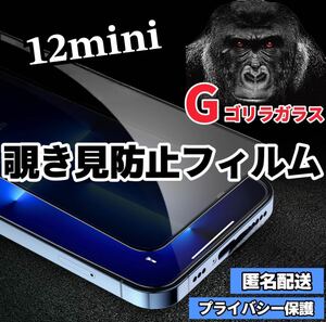 〈高性能〉【iPhone12mini】世界のゴリラガラス　覗き見防止強化ガラスフィルム
