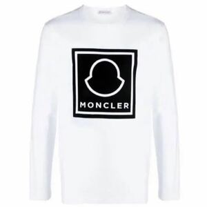 ★希少★ MONCLER ロンT カットソー 長袖Tシャツ Ｍ MAGLIA モンクレール ロゴ ホワイト 国内正規品 完売 入手困難 直営店購入