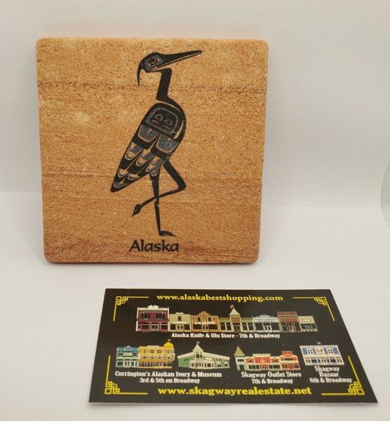 ネイティブ インディアン アート 鷺 サギ Heron 天然石 吸水 コースター 北米雑貨 北米 インテリア