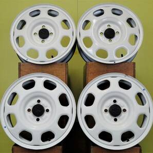 H2051 中古 4本 スズキ ハスラー 純正 スチール 15 x 4.5J +45 4H 100 ホワイト 白 ソリオ スペーシア ワゴンR アルトの画像1